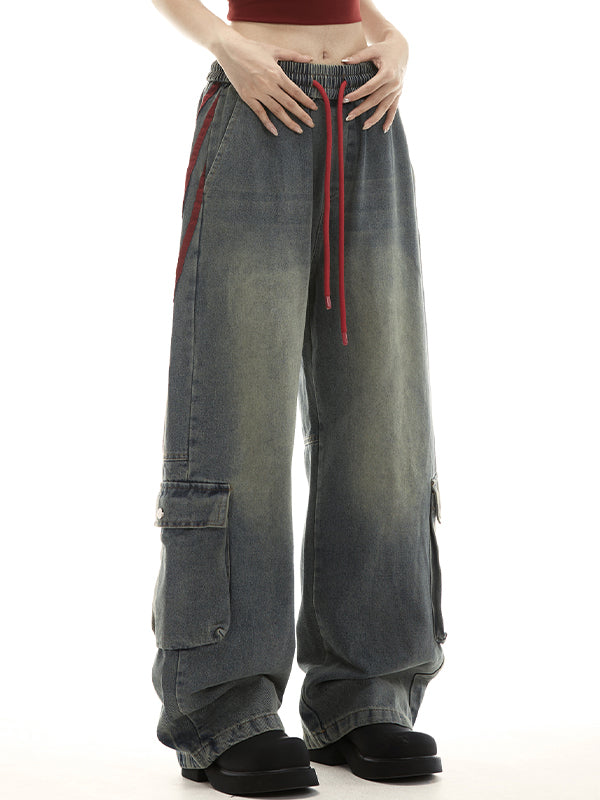 Loose patchwork stripes Cargo Jeans