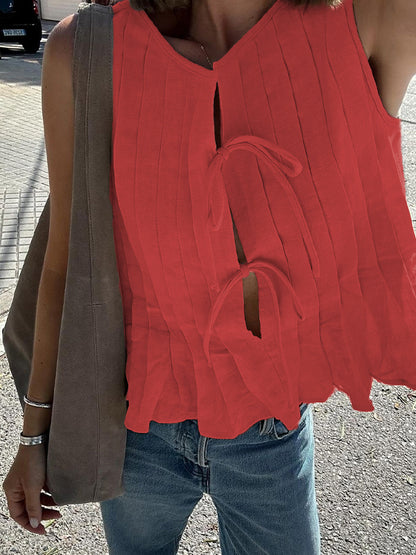 Tie strap cotton and linen vest