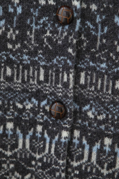 Fair Isle Jacquard Colorblock Crew Neck Knit Cardigan