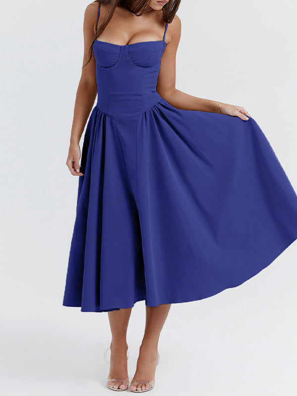 Vintage Solid Cami Midi Dress