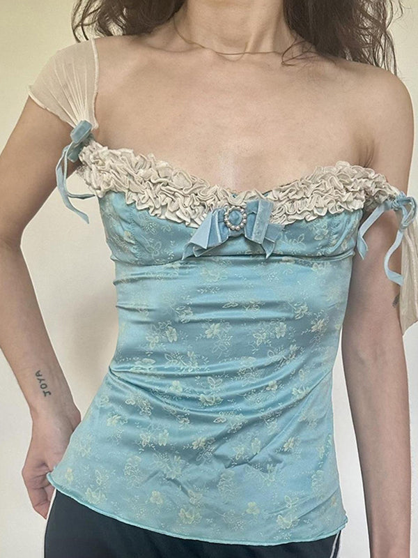 Lace Bow Print Cami Top