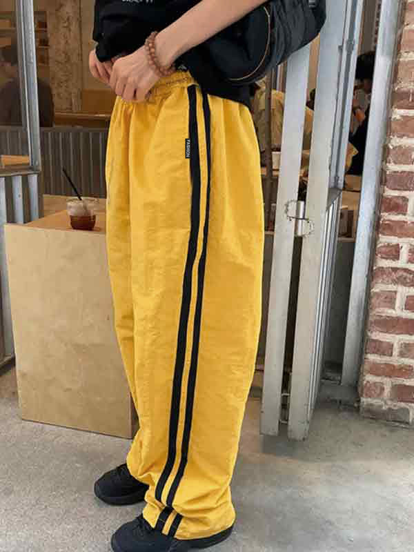 Contrast Color Stripe Patchwork Wide Leg Pants