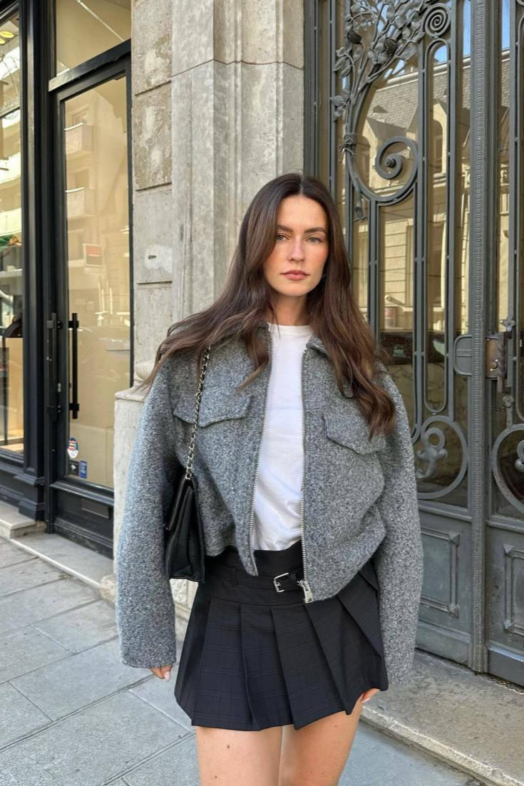 Street Style Tweed Crop Coat