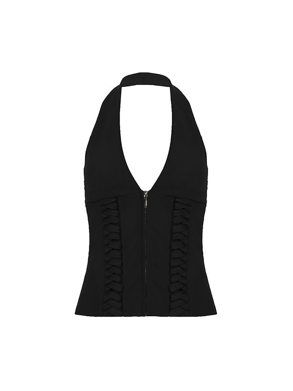 French Neck Tie Halter Vest
