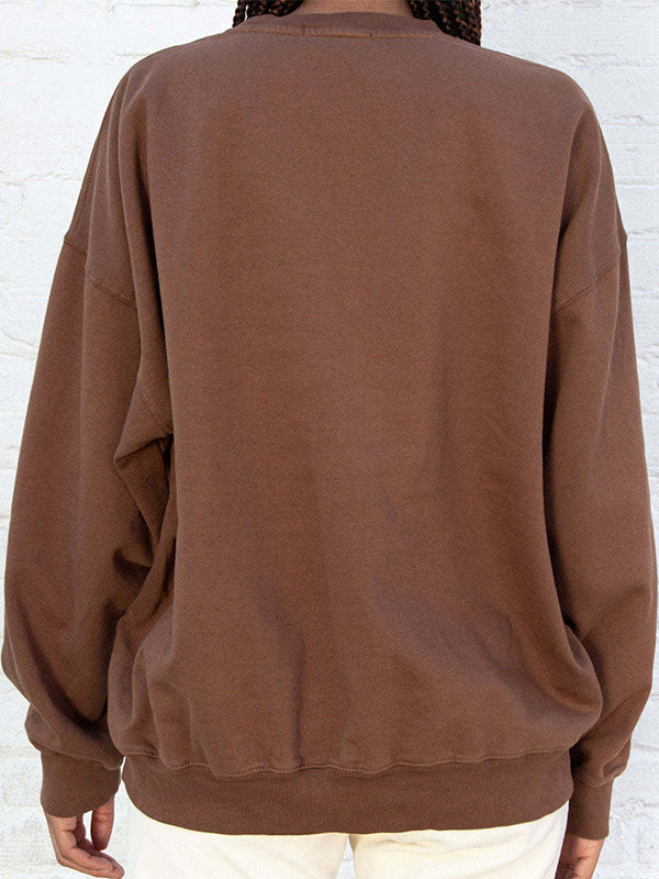 Solid Crew Neck Pullover Sweatshirt