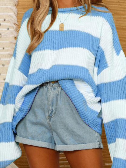 Casual Rib Stripe Baggy Knit Sweater