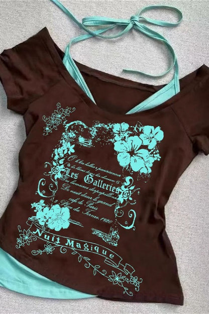 Y2K Unique Print Slim Fit Crop Top