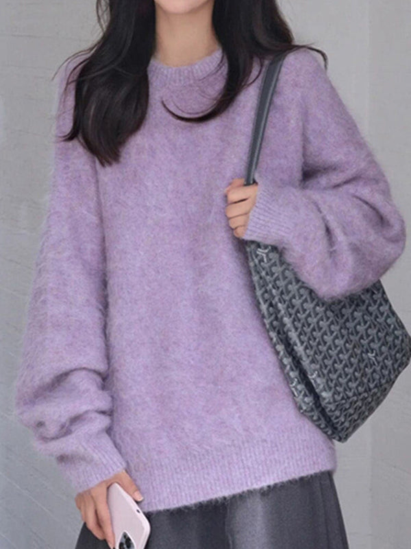 Fuzzy Solid Pullover Sweater