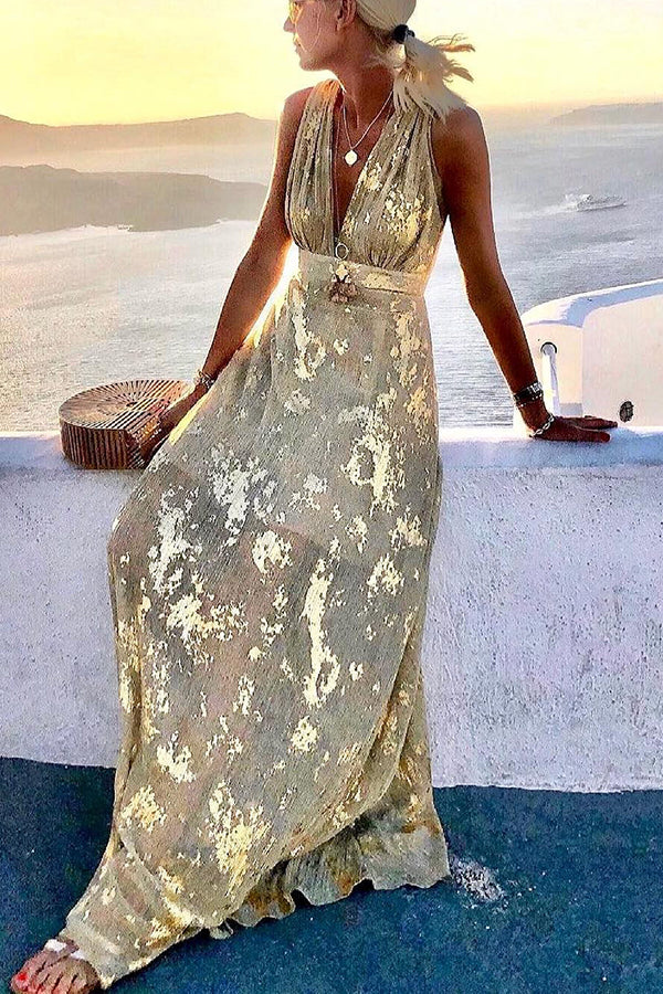 Vacation style waist shaping slim figure party sexy V-neck long dress