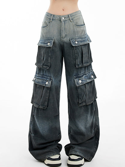 Loose slim gradient design Cargo Jeans