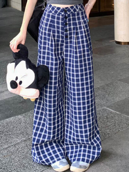 Plaid Print Wide Leg Pants