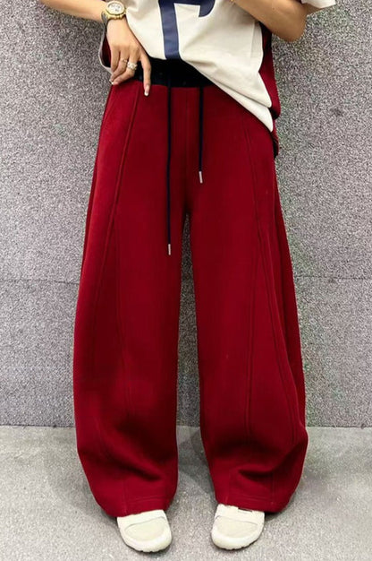 Solid Color Casual Fluid Wide Leg Fleece Sweat Pants