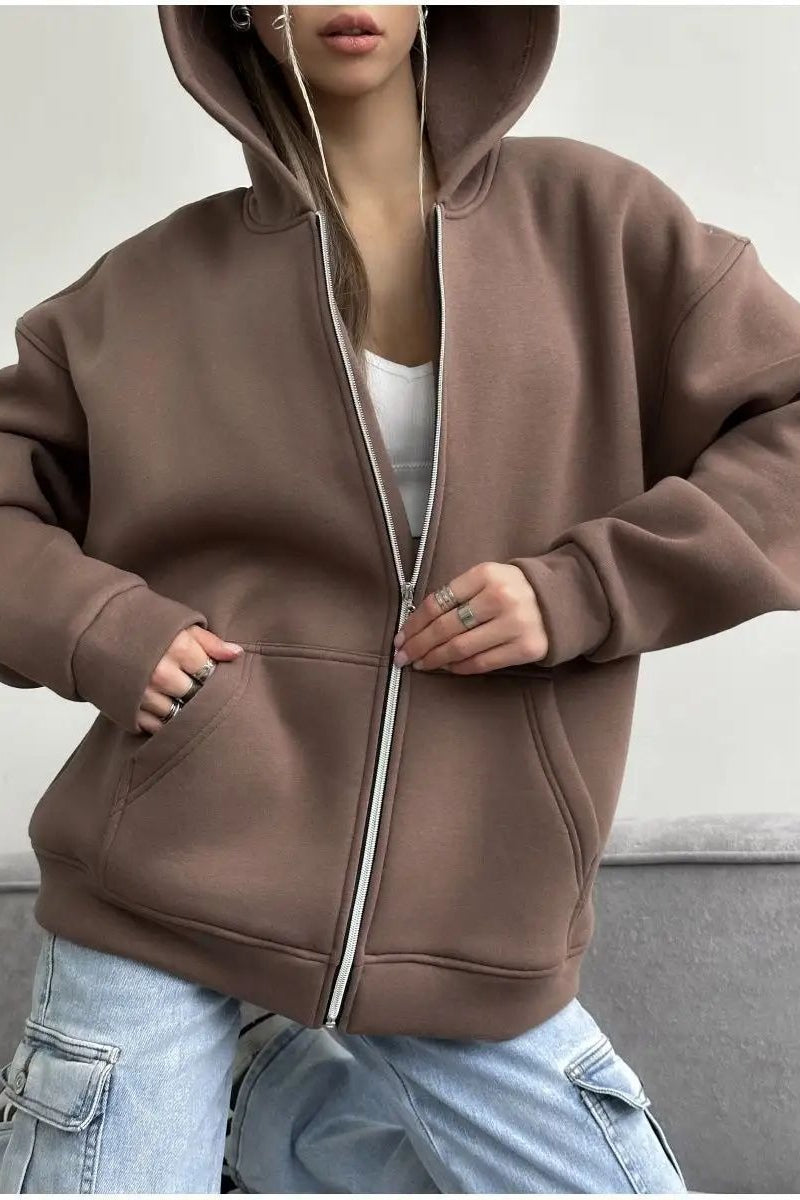 Solid Color Loose Street Style Hoodie