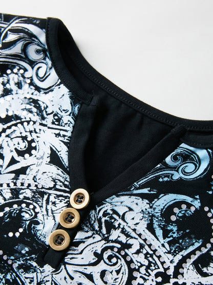 Gothic Print V Neck Long Sleeve Tee