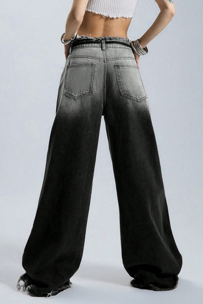 Fleece Gradient Low-Rise Loose Straight Jeans