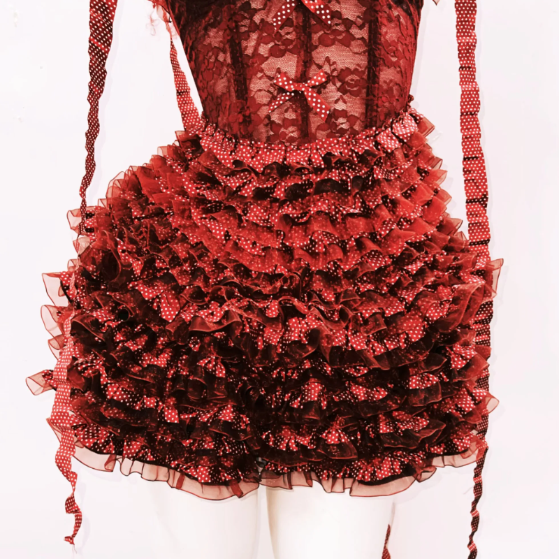 Bowknot ruffle polka dot v neck cami mini skirt set  | Festival Outfits Women