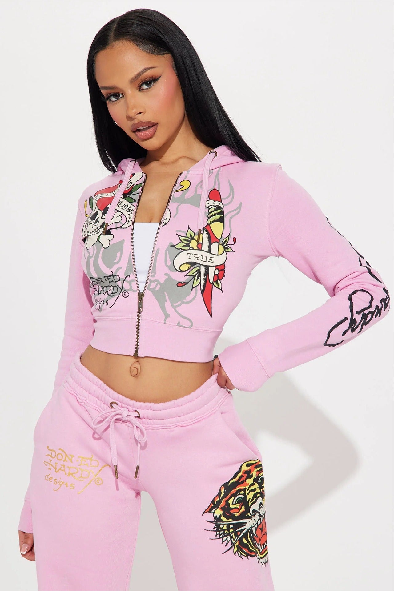 Color Block Print Slim Crop Two Piece Set