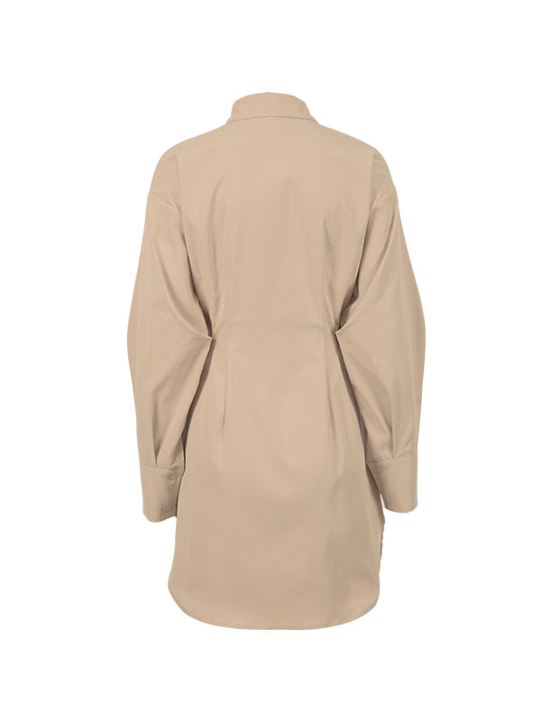 Fold Pleated Detail Shirt Mini Dress