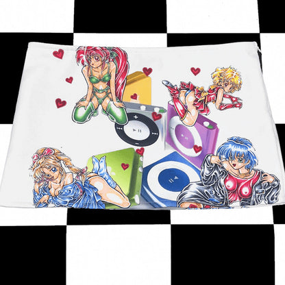 Y2K Girl Print Low-Waist Mini Skirt