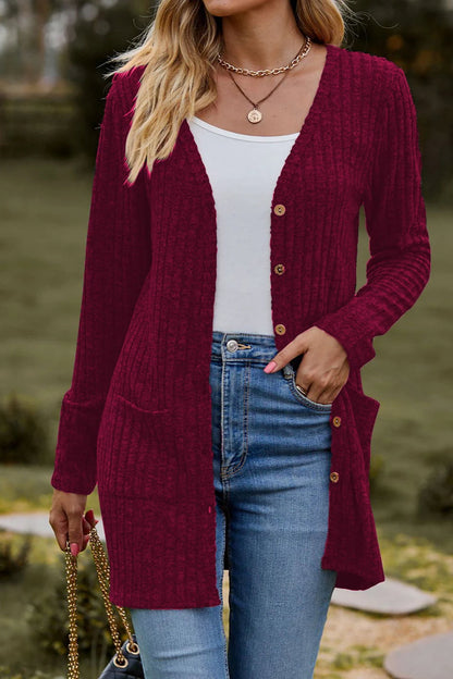 Brushed Ribbed Long Sleeve Cardigan