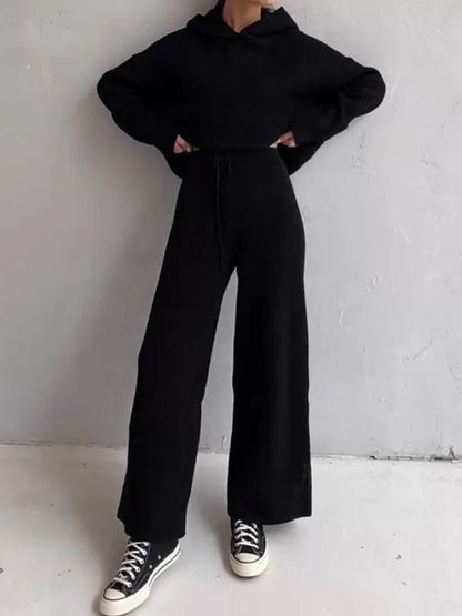 Solid Oversized Hoodie & Drawstring Wide Leg Pants Set