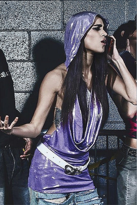 Faux Leather Shiny Hooded Backless Mini Dress