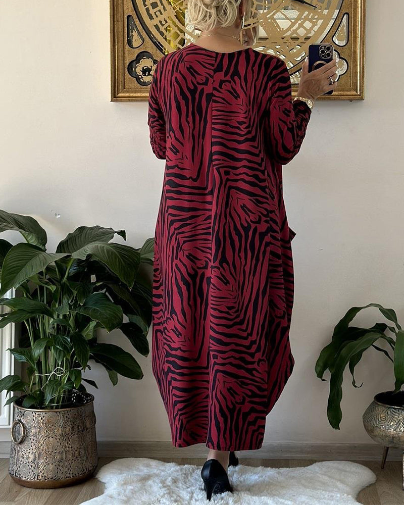 Vestido holgado clásico para mujer con estampado animal y bolsillo delantero | Ideal para primavera/verano
