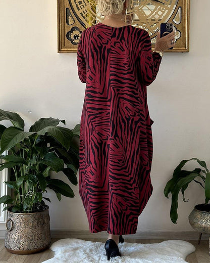 Vestido holgado clásico para mujer con estampado animal y bolsillo delantero | Ideal para primavera/verano