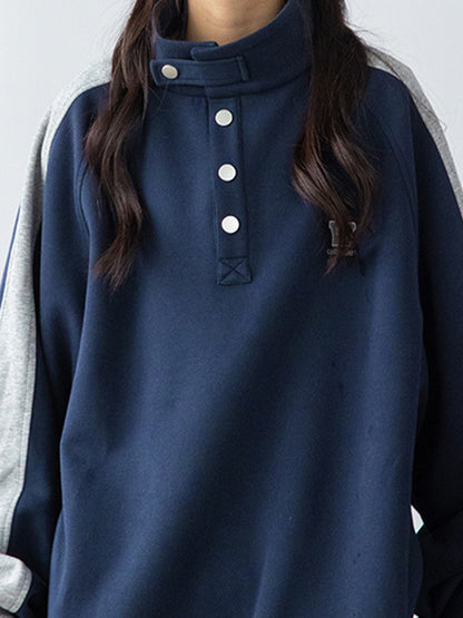 Contrast Color Splice Collar Neck Sweatshirt