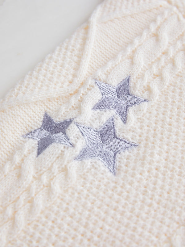 Oversize Star Embroidered Cable Knit Cardigan