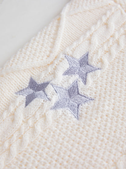 Oversize Star Embroidered Cable Knit Cardigan