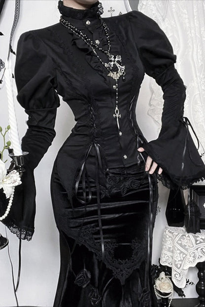 Versatile Dark Lolita Flare Sleeve Blouse