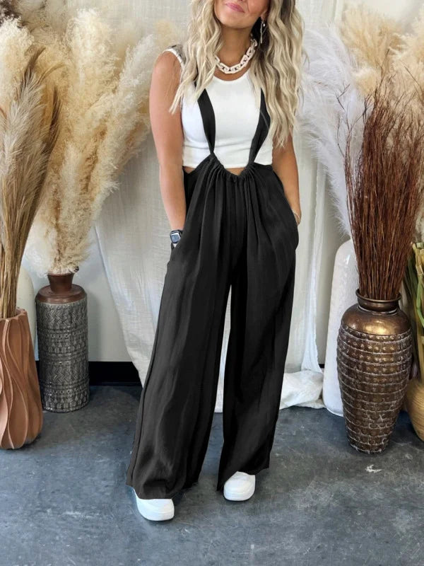 Women's Casual High Waist Jumpsuit Two Piece Set with Ruffles Pocket | Ideal for Spring/Summer