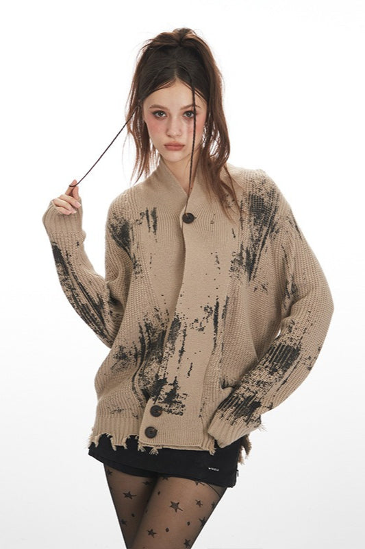 Gothic Tie-Dye Stand Collar Cardigan Sweater