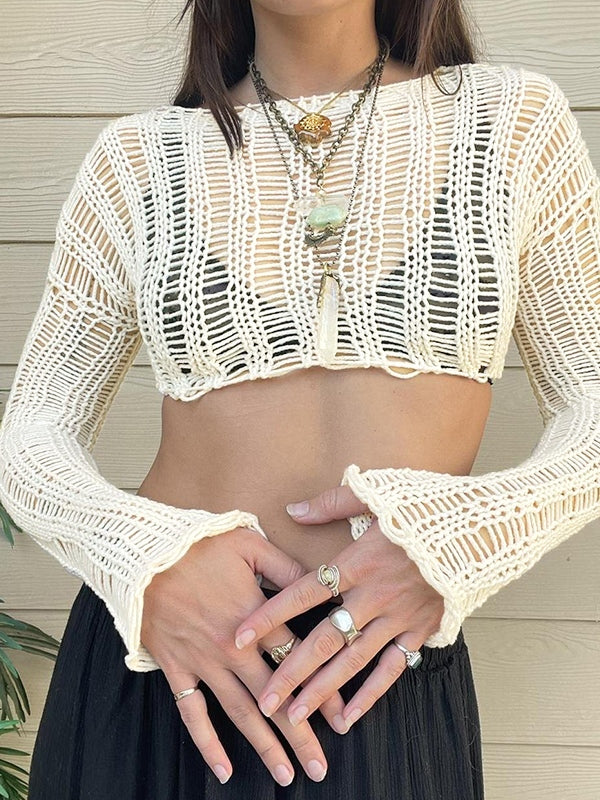 Short Cutout Crop Smock Crochet Top