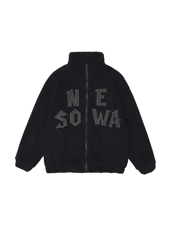 Letter Embroidered Lambswool Oversized Jacket