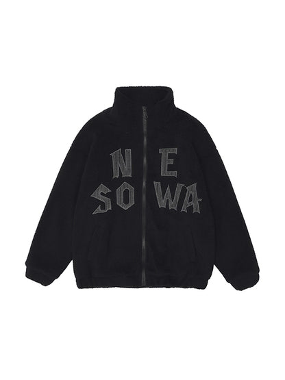 Letter Embroidered Lambswool Oversized Jacket