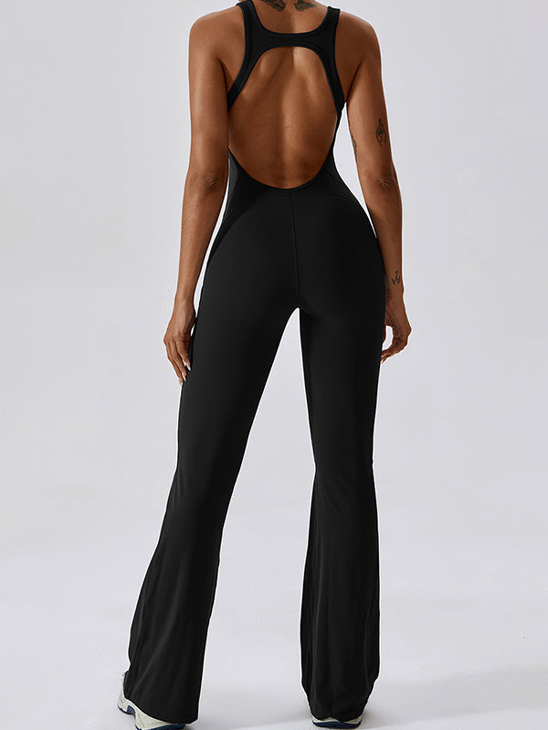Solid Backless U Neck Jumpsuit