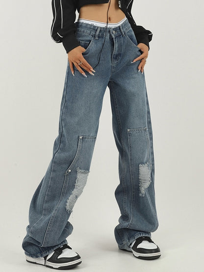 Washed Tattered Dangle Boyfriend Jeans