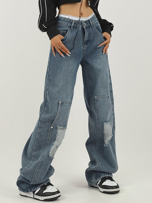 Washed Tattered Dangle Boyfriend Jeans