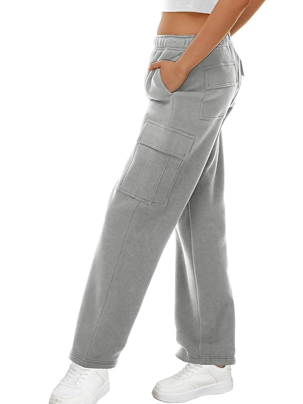 Solid Multi Pocket Elastic Waist Sweatpants