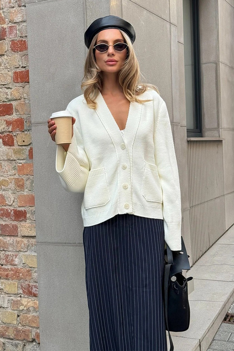 Relaxed V Neck Knit Cardigan
