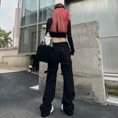 Black Utility Belt Cargo Pants