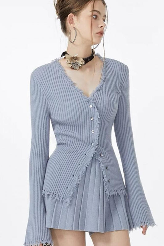 Ribbed Fringe Detail Knit Top