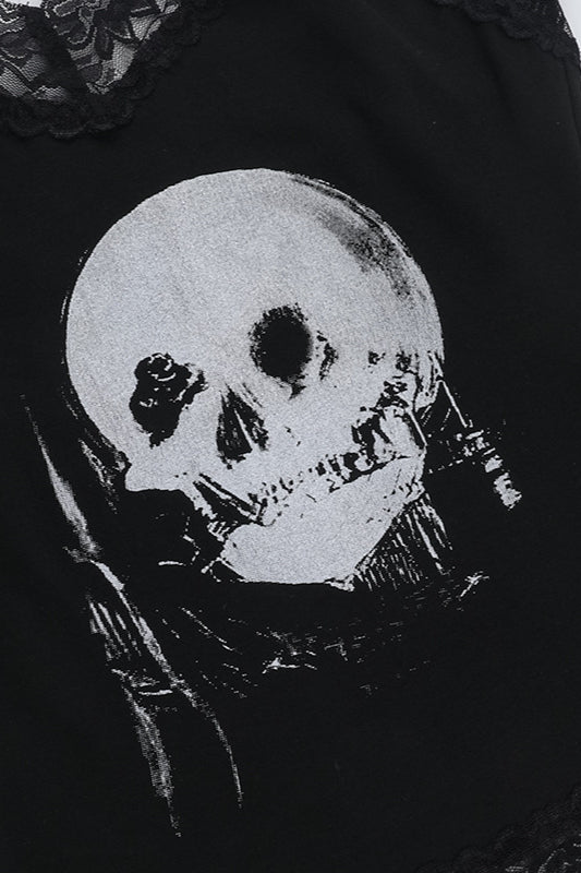 Lace Trim Gothic Skull Graphic Cami Corset