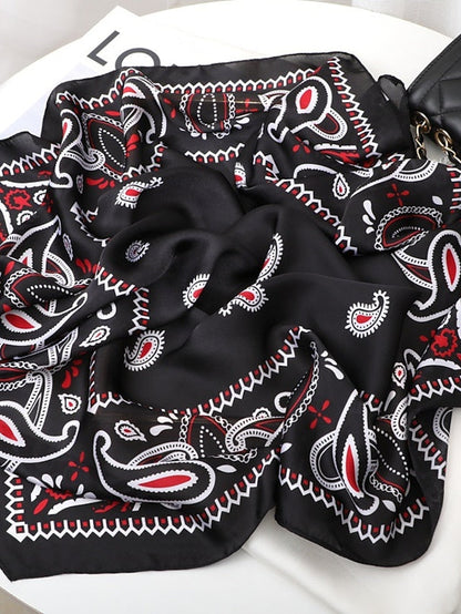 Vintage Print Silk Shawl Square Scarf for Women Satin Hijab Fashion Wraps Neckerchief Female Hair Bands Ribbon Headband Bandana for Women