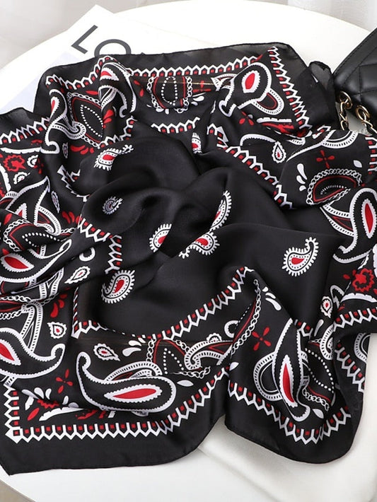 Vintage Print Silk Shawl Square Scarf for Women Satin Hijab Fashion Wraps Neckerchief Female Hair Bands Ribbon Headband Bandana for Women