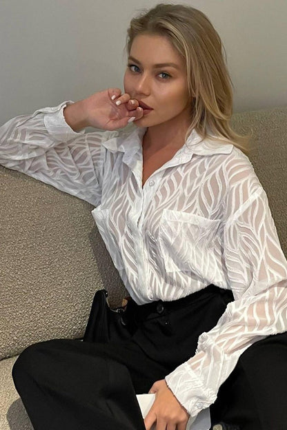 Textured Sheer Chiffon Blouse
