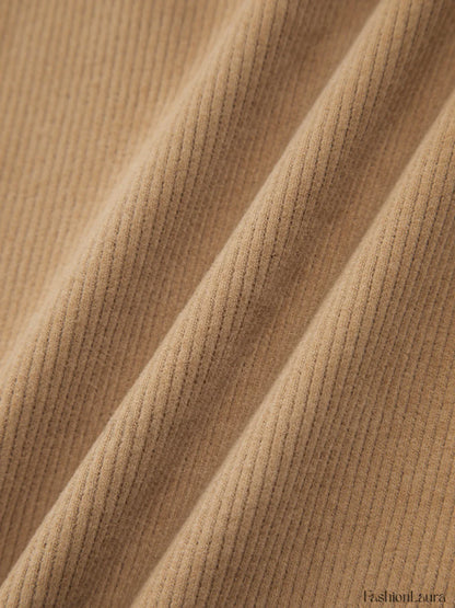 Camel Drawstring Ribbed Trendy Wide Leg Pants