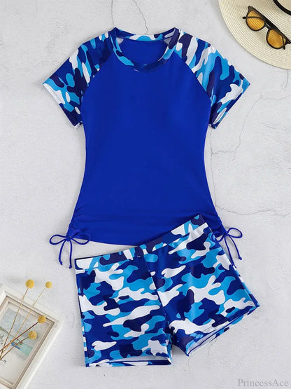 Camouflage Rash Guard Shorts Two Piece Set